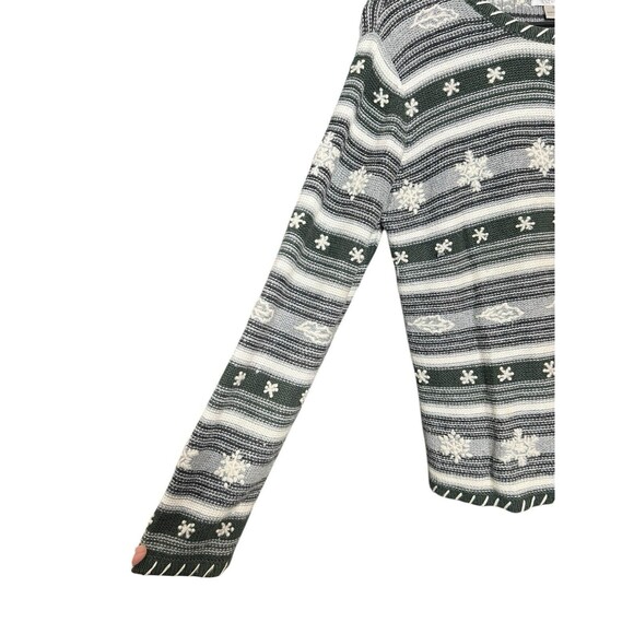 VTG Snowflake Winter Knit Button Fall Holiday Green Cardigan Hand Embroidered Sm - Picture 8 of 13